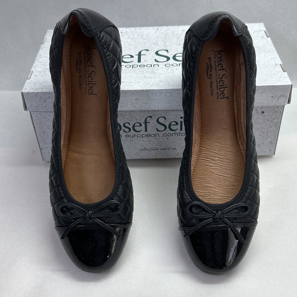 NIB Josef Seibel Pippa 25 Quilted Leather Ballet Flat with Patent Toe & Heel